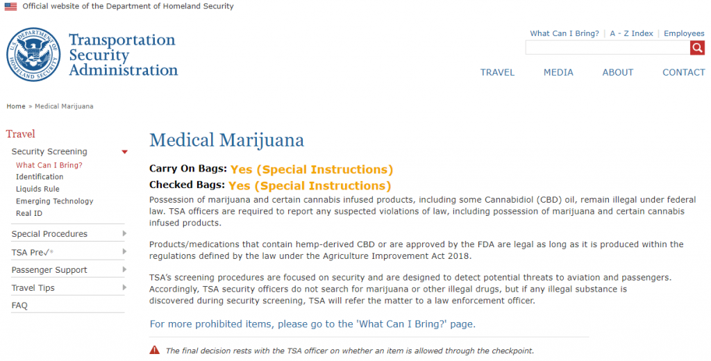 TSA Medical Marijuana and CBD Oil Guidelines