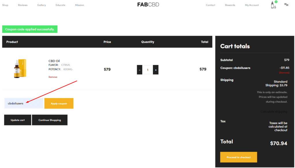Fab CBD Coupon Checkout Instructions