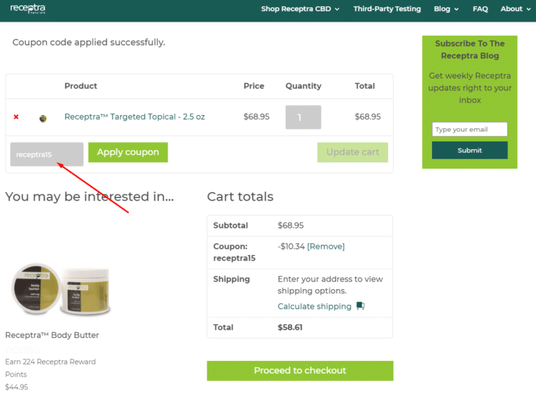 Receptra Naturals Coupon Checkout Instructions