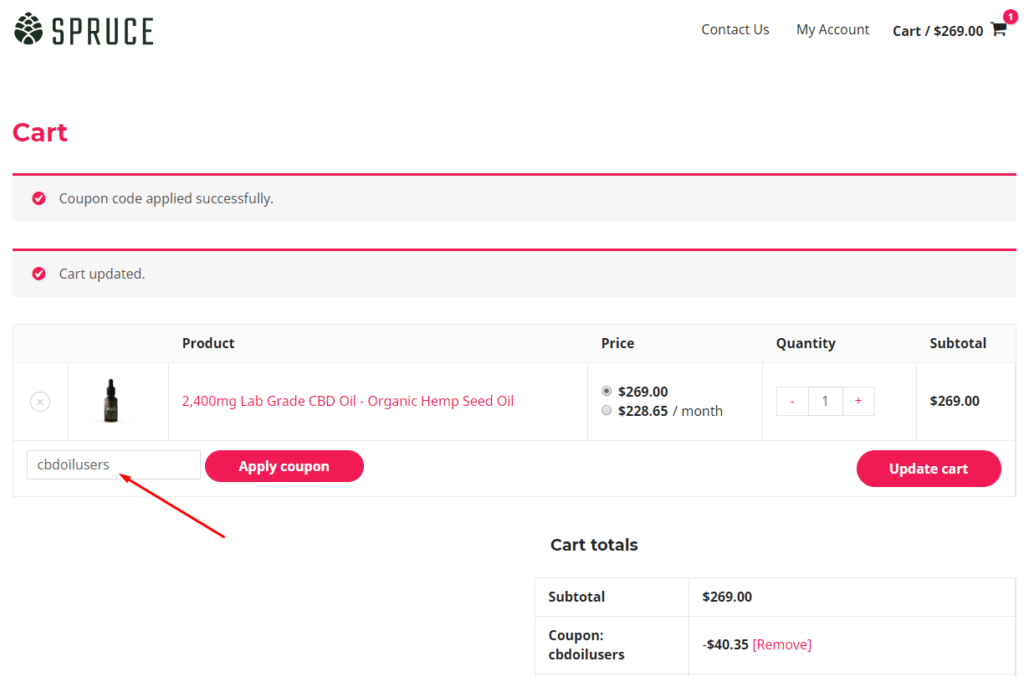 Spruce CBD Coupon Code Instructions